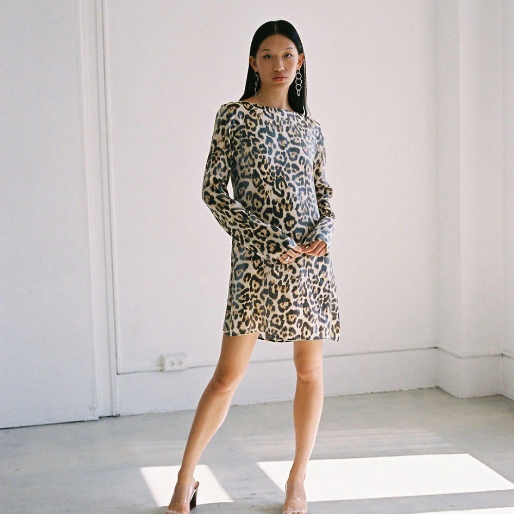 A Bronze Age Monroe Dress | Leopard Gloss Satin Bias-Cut Mini - Picture 1 of 9